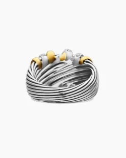 Helena Ring Sterling Silver with 18K Yellow Gold and Diamonds, 15mm