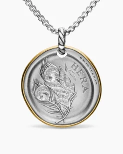 Hera Medallion Amulet Sterling Silver with 14K Yellow Gold and Diamonds, 29.5mm