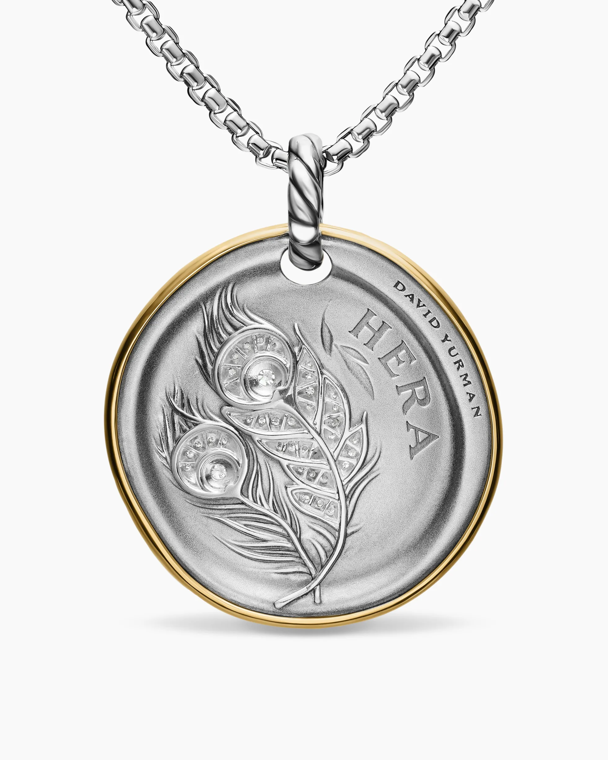 Hera Medallion Amulet Sterling Silver with 14K Yellow Gold and Diamonds, 29.5mm