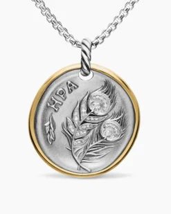 Hera Medallion Amulet Sterling Silver with 14K Yellow Gold and Diamonds, 29.5mm
