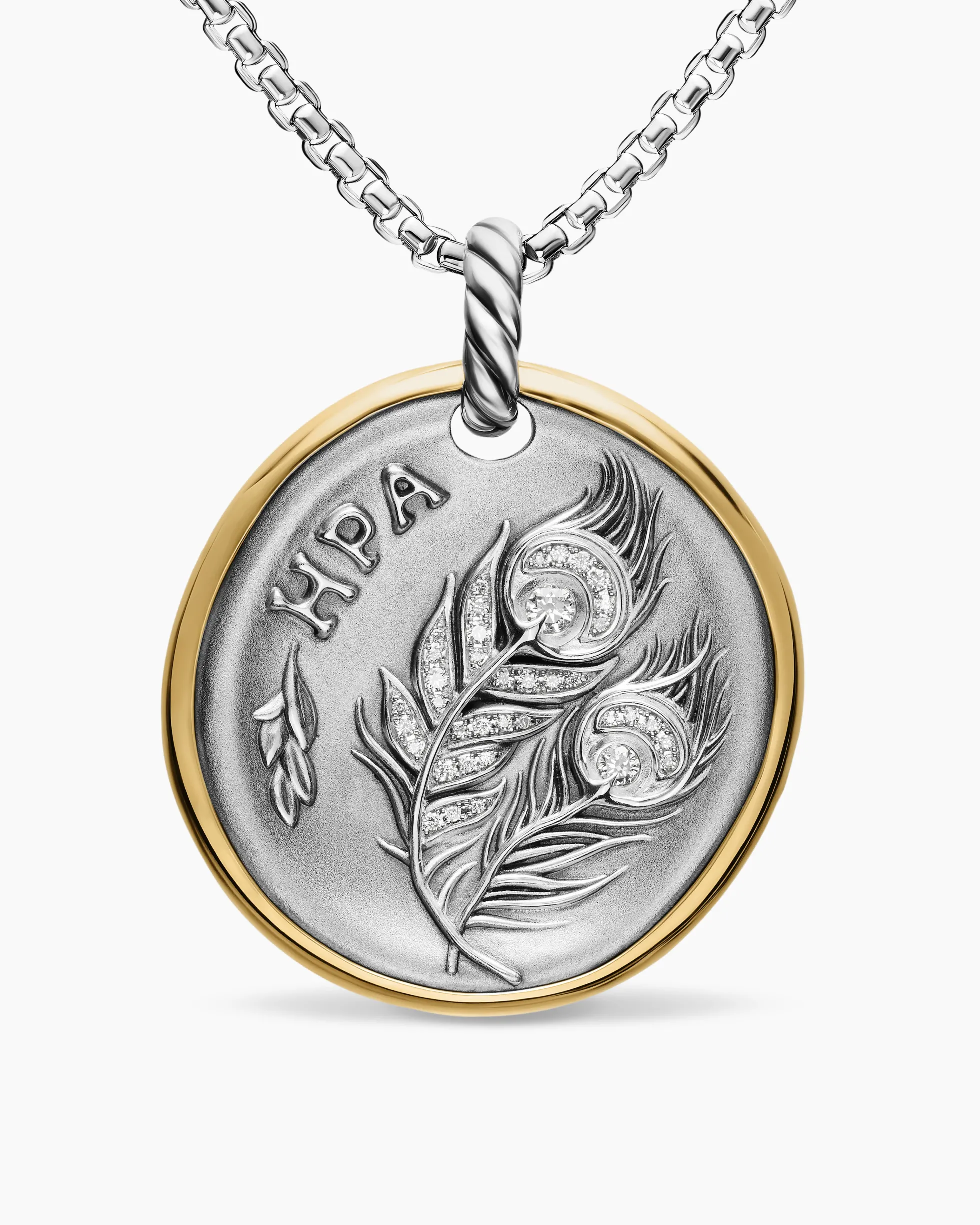 Hera Medallion Amulet Sterling Silver with 14K Yellow Gold and Diamonds, 29.5mm