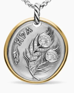 Hera Medallion Amulet Sterling Silver with 14K Yellow Gold and Diamonds, 29.5mm
