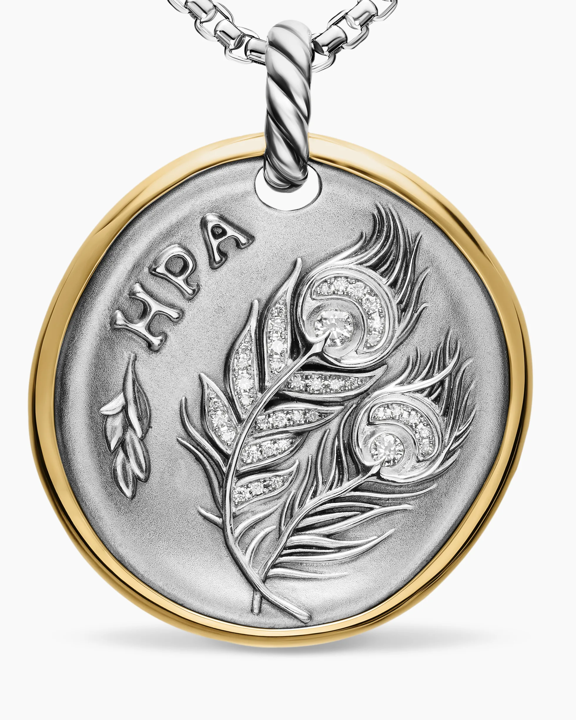 Hera Medallion Amulet Sterling Silver with 14K Yellow Gold and Diamonds, 29.5mm