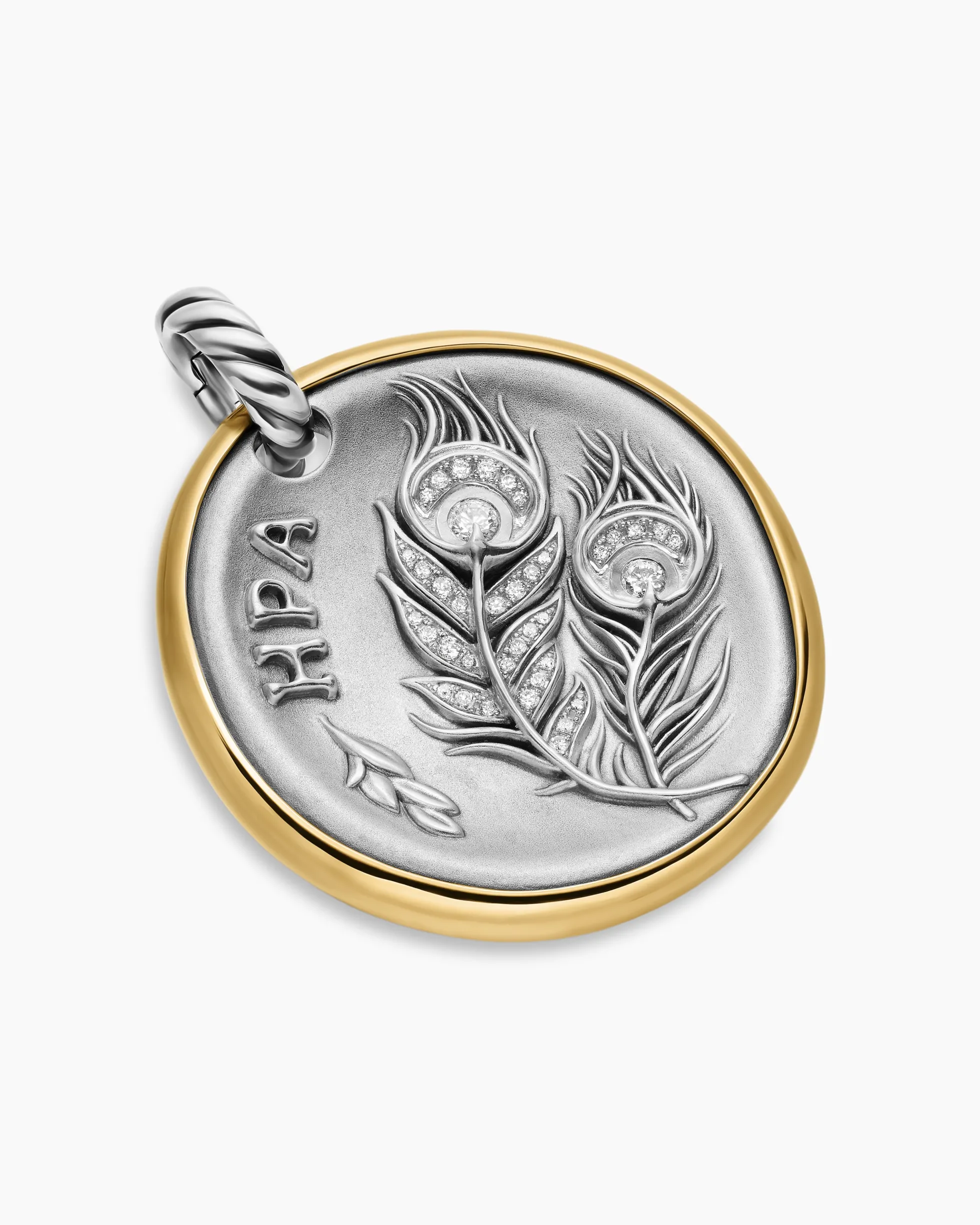 Hera Medallion Amulet Sterling Silver with 14K Yellow Gold and Diamonds, 29.5mm