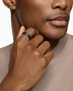 Hex Band Ring Black Titanium with Black Diamonds, 6mm