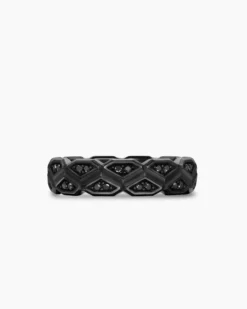 Hex Band Ring Black Titanium with Black Diamonds, 6mm