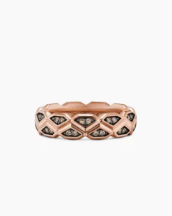 Hex Band Ring 18K Rose Gold with Cognac Diamonds, 6mm