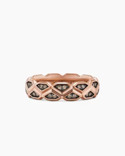 Hex Band Ring 18K Rose Gold with Cognac Diamonds, 6mm