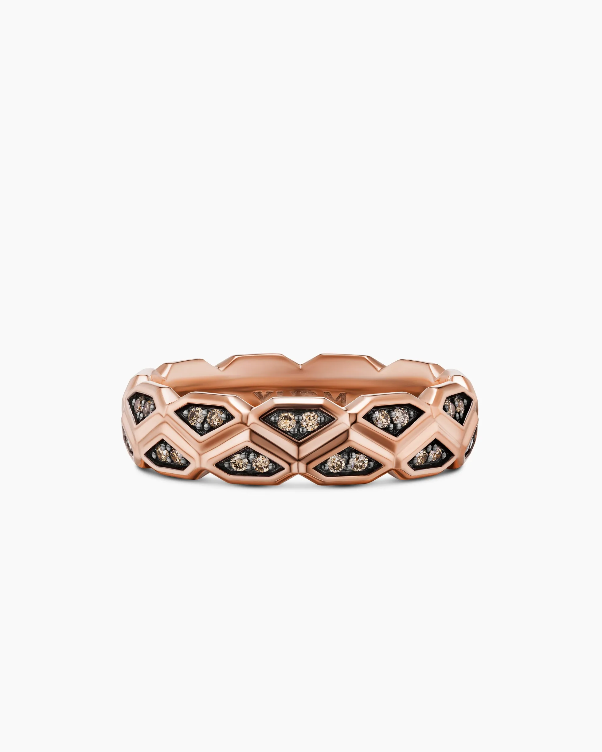 Hex Band Ring 18K Rose Gold with Cognac Diamonds, 6mm