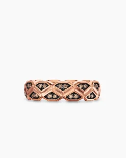 Hex Band Ring 18K Rose Gold with Cognac Diamonds, 6mm