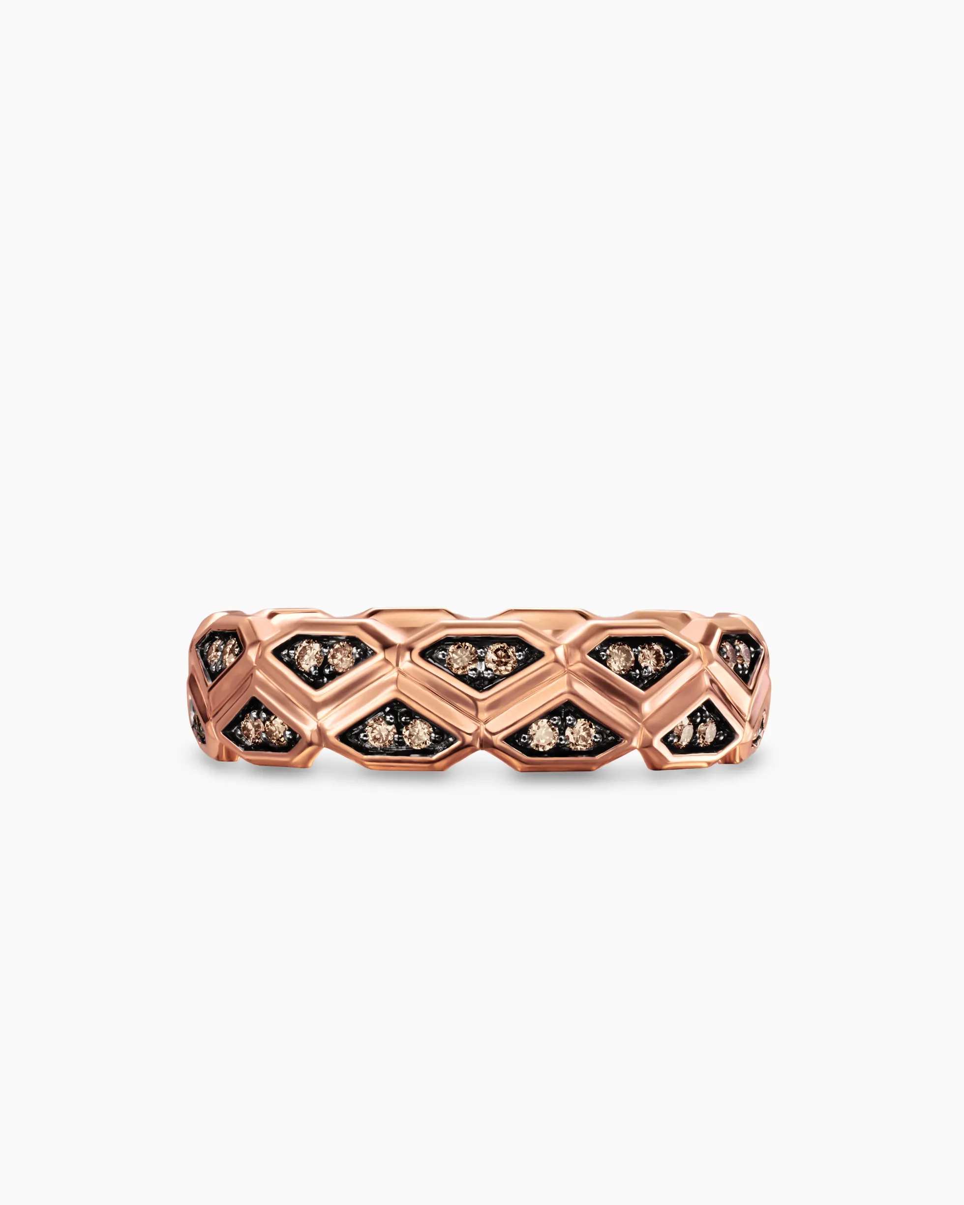 Hex Band Ring 18K Rose Gold with Cognac Diamonds, 6mm