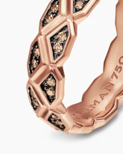 Hex Band Ring 18K Rose Gold with Cognac Diamonds, 6mm