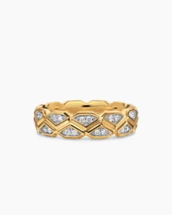 Hex Band Ring 18K Yellow Gold with Diamonds, 6mm