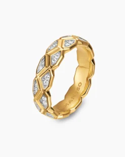 Hex Band Ring 18K Yellow Gold with Diamonds, 6mm