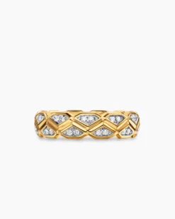 Hex Band Ring 18K Yellow Gold with Diamonds, 6mm