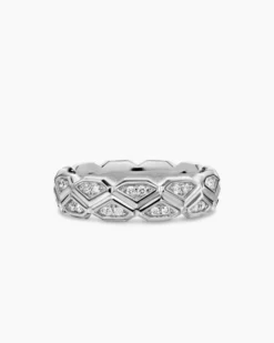 Hex Band Ring Platinum with Diamonds, 6mm