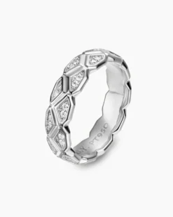 Hex Band Ring Platinum with Diamonds, 6mm