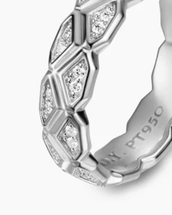 Hex Band Ring Platinum with Diamonds, 6mm
