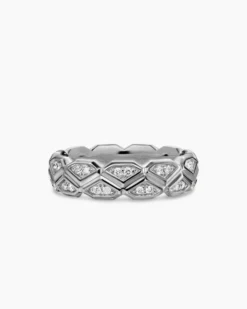 Hex Band Ring Sterling Silver with Diamonds, 6mm