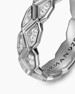 Hex Band Ring Sterling Silver with Diamonds, 6mm