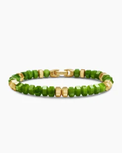 Hex Bead Bracelet Nephrite Jade and 18K Yellow Gold, 8mm