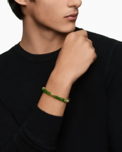 Hex Bead Bracelet Nephrite Jade and 18K Yellow Gold, 8mm