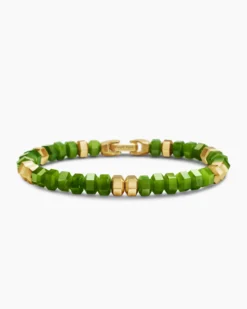 Hex Bead Bracelet Nephrite Jade and 18K Yellow Gold, 8mm