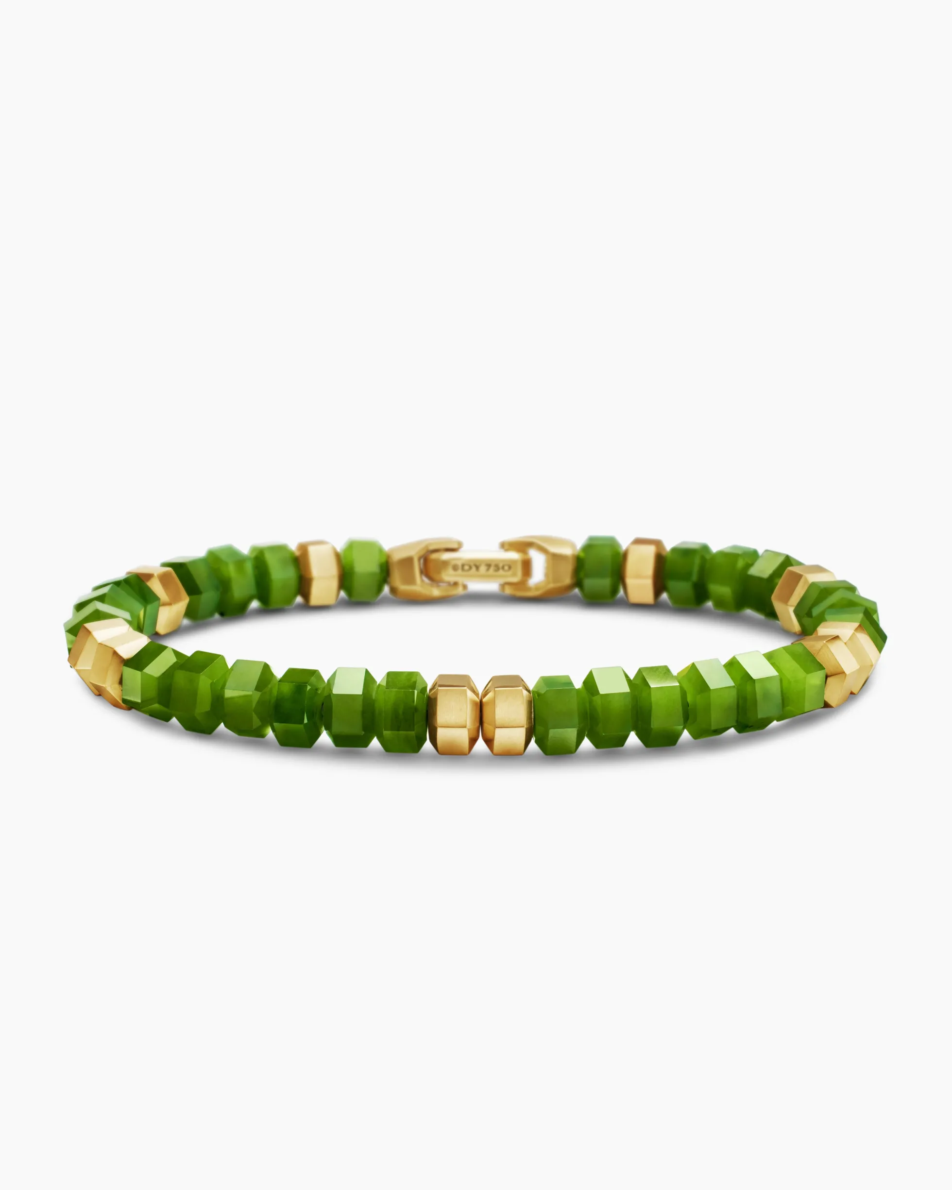 Hex Bead Bracelet Nephrite Jade and 18K Yellow Gold, 8mm