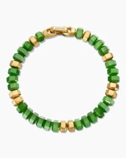 Hex Bead Bracelet Nephrite Jade and 18K Yellow Gold, 8mm