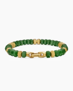 Hex Bead Bracelet Nephrite Jade and 18K Yellow Gold, 8mm