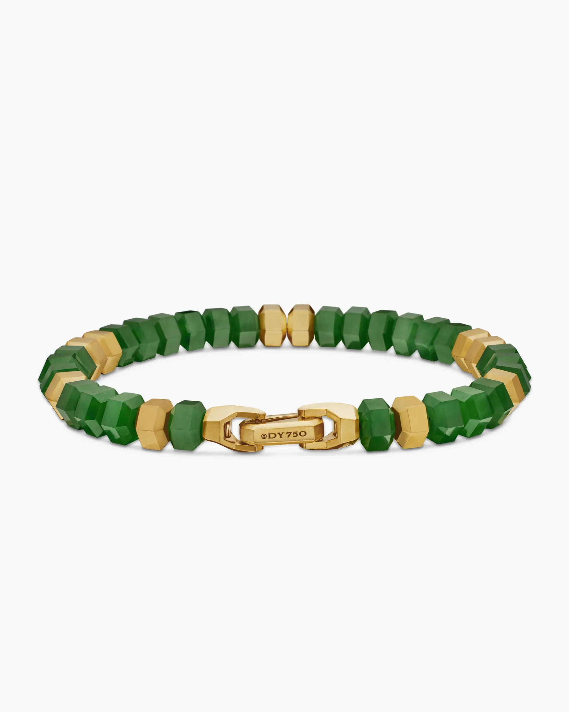 Hex Bead Bracelet Nephrite Jade and 18K Yellow Gold, 8mm