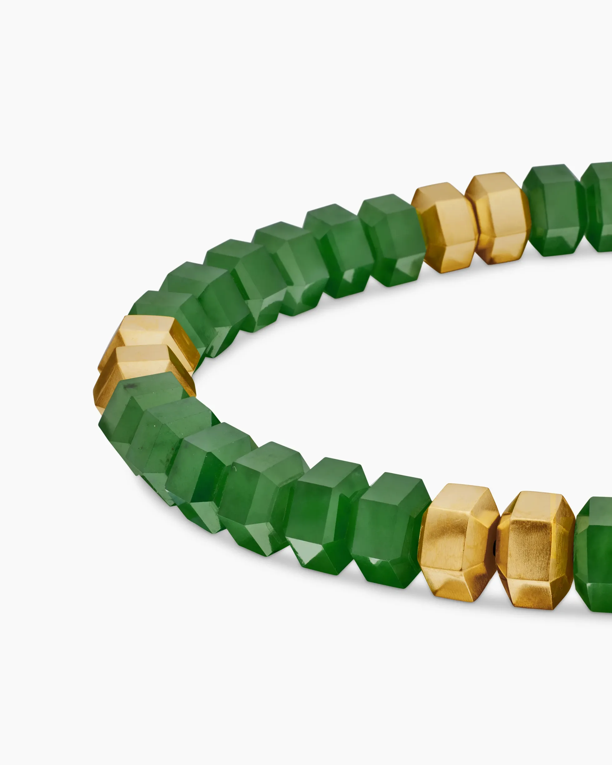 Hex Bead Bracelet Nephrite Jade and 18K Yellow Gold, 8mm