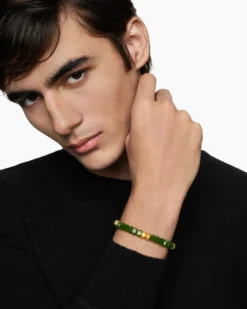 Hex Bead Bracelet Nephrite Jade and 18K Yellow Gold, 8mm