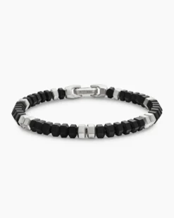 Hex Bead Bracelet Sterling Silver with Black Onyx, 6mm