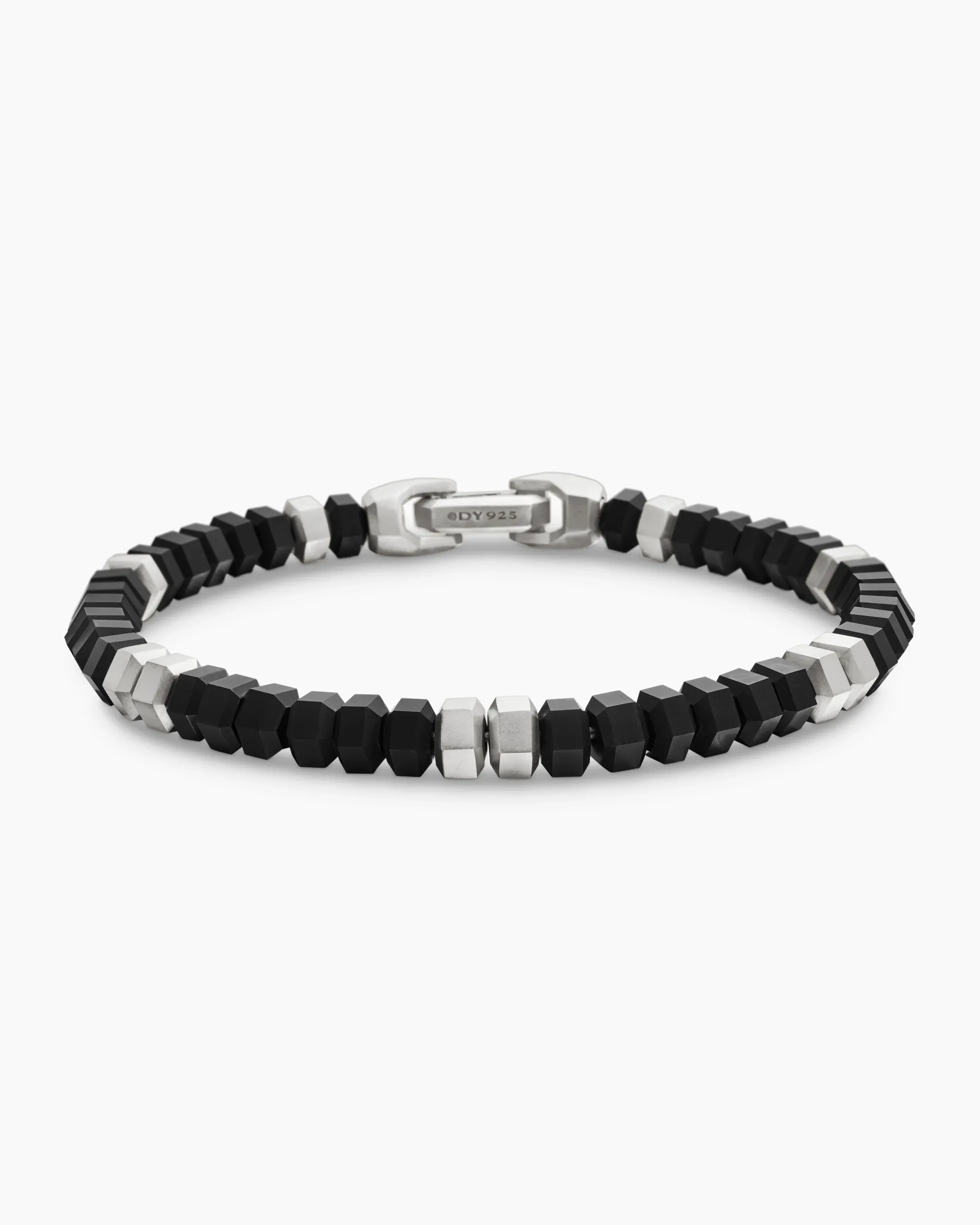 Hex Bead Bracelet Sterling Silver with Black Onyx, 6mm