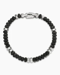 Hex Bead Bracelet Sterling Silver with Black Onyx, 6mm