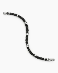 Hex Bead Bracelet Sterling Silver with Black Onyx, 6mm