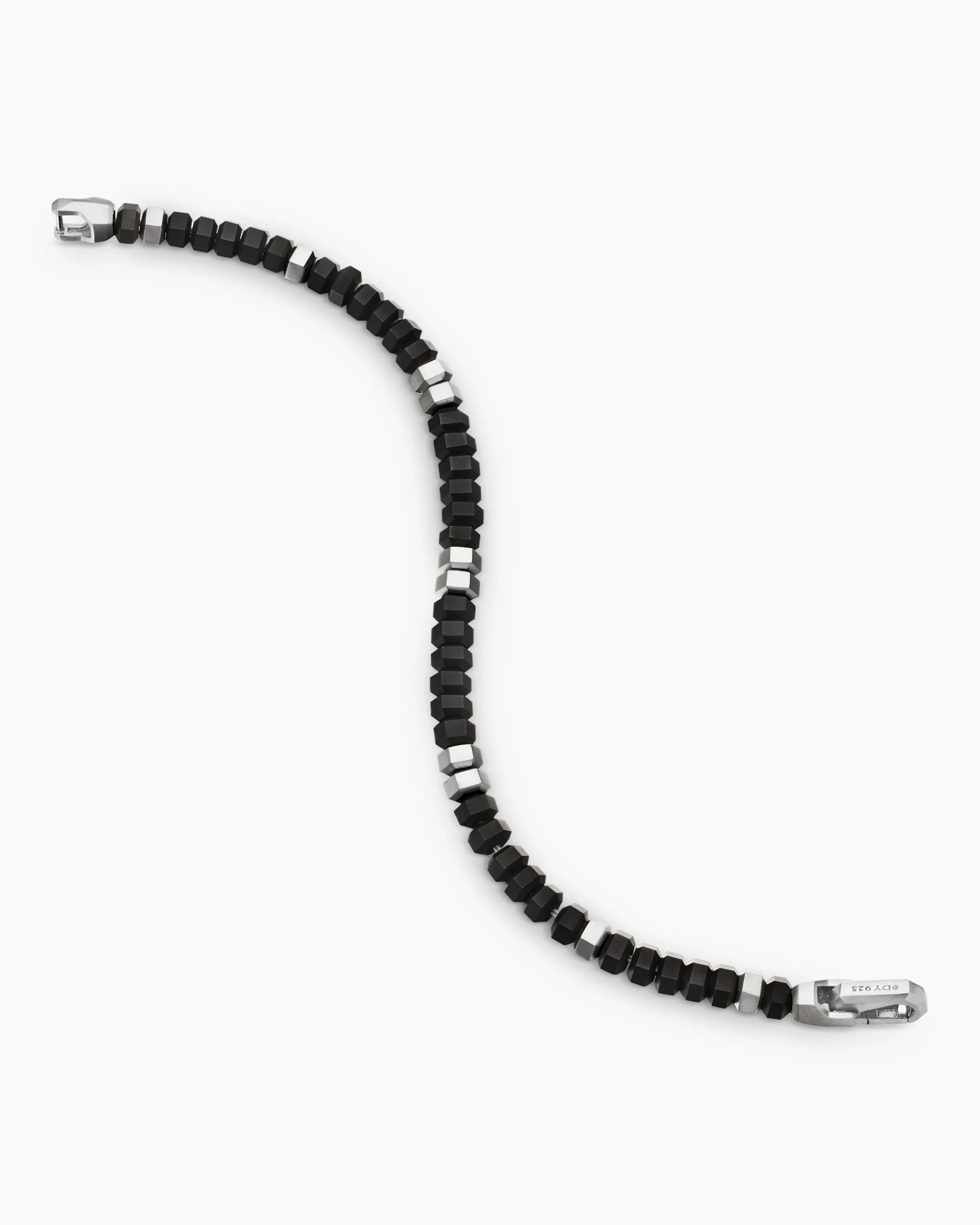 Hex Bead Bracelet Sterling Silver with Black Onyx, 6mm