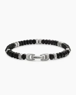 Hex Bead Bracelet Sterling Silver with Black Onyx, 6mm