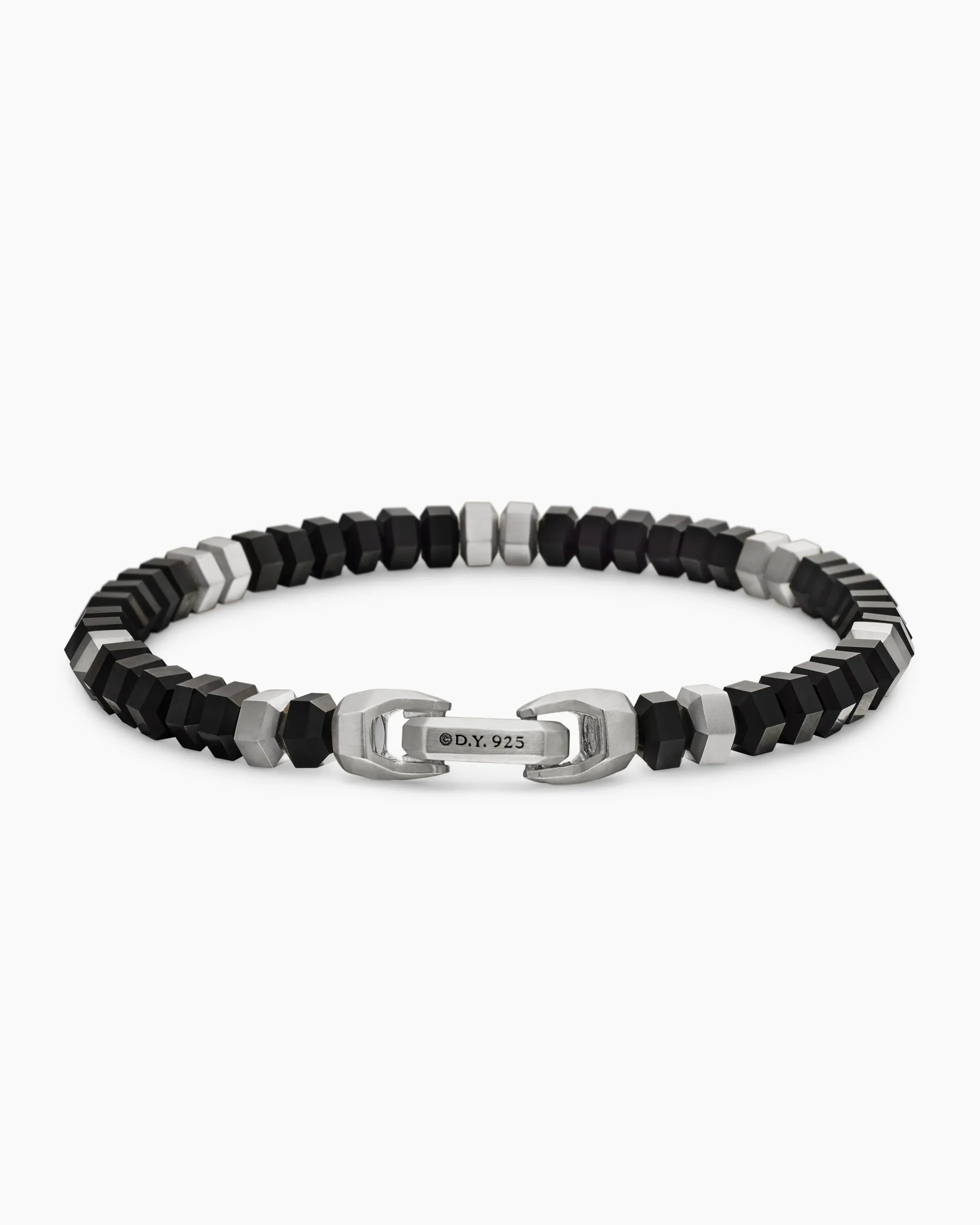 Hex Bead Bracelet Sterling Silver with Black Onyx, 6mm