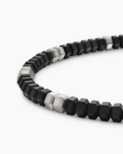 Hex Bead Bracelet Sterling Silver with Black Onyx, 6mm