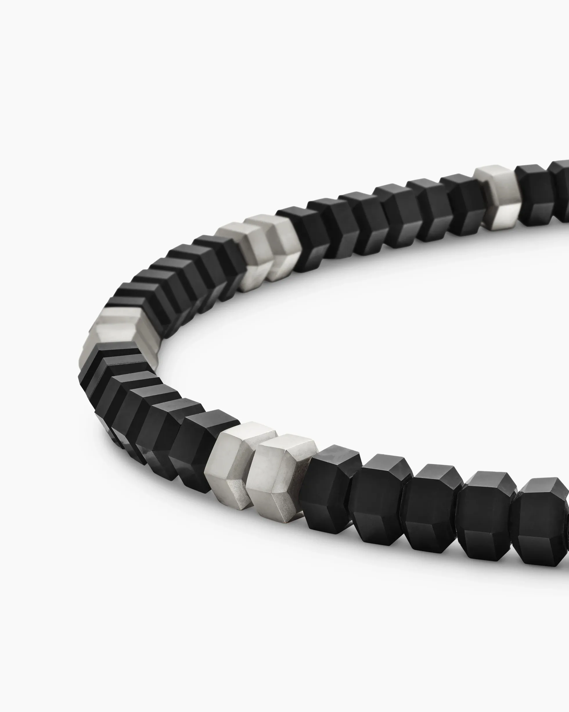 Hex Bead Bracelet Sterling Silver with Black Onyx, 6mm