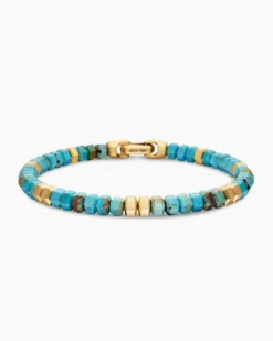 Hex Bead Bracelet Turquoise and 18K Yellow Gold, 6mm