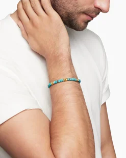 Hex Bead Bracelet Turquoise and 18K Yellow Gold, 6mm