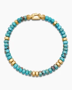 Hex Bead Bracelet Turquoise and 18K Yellow Gold, 6mm
