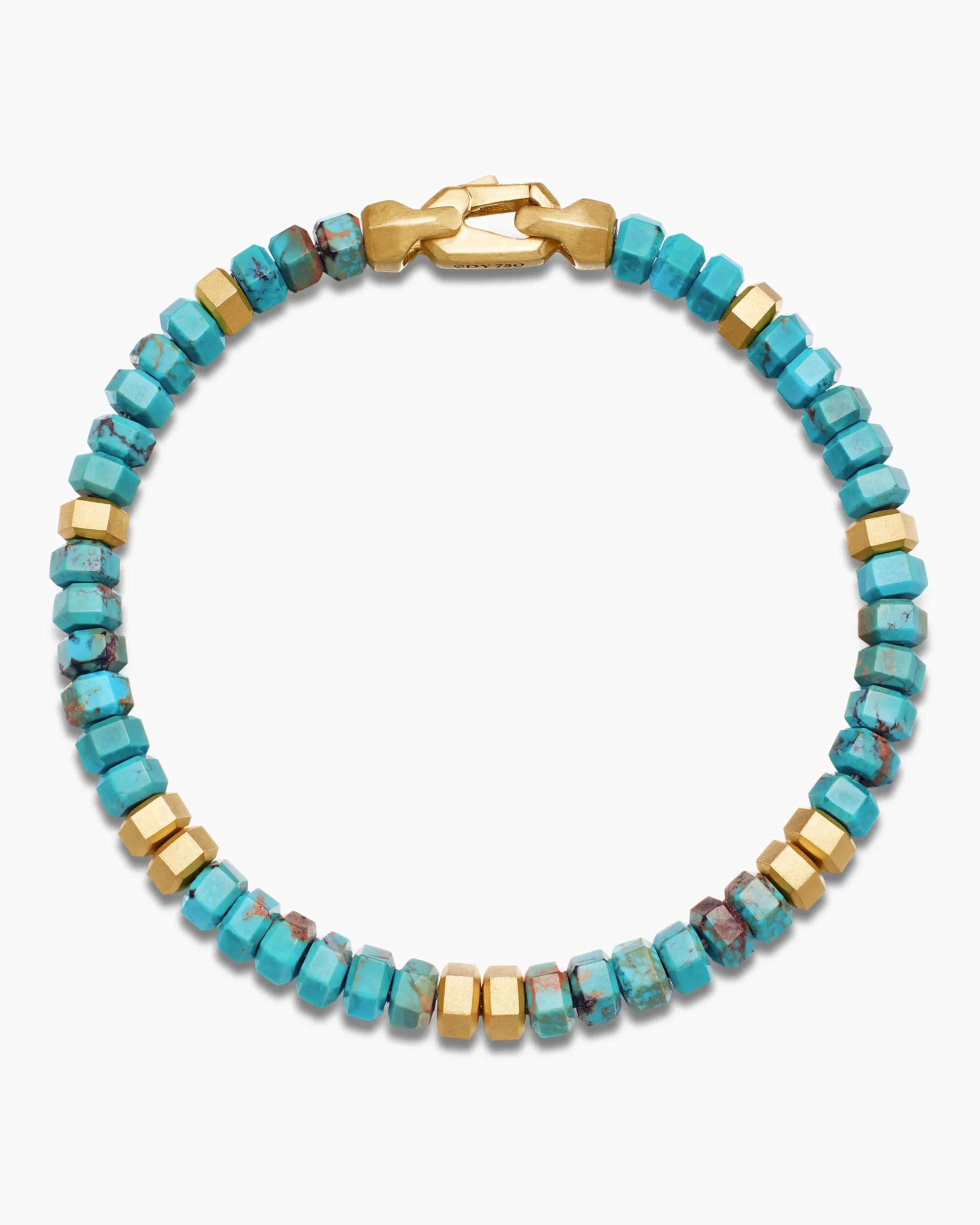 Hex Bead Bracelet Turquoise and 18K Yellow Gold, 6mm