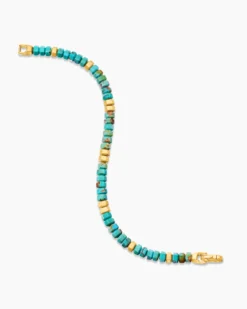 Hex Bead Bracelet Turquoise and 18K Yellow Gold, 6mm