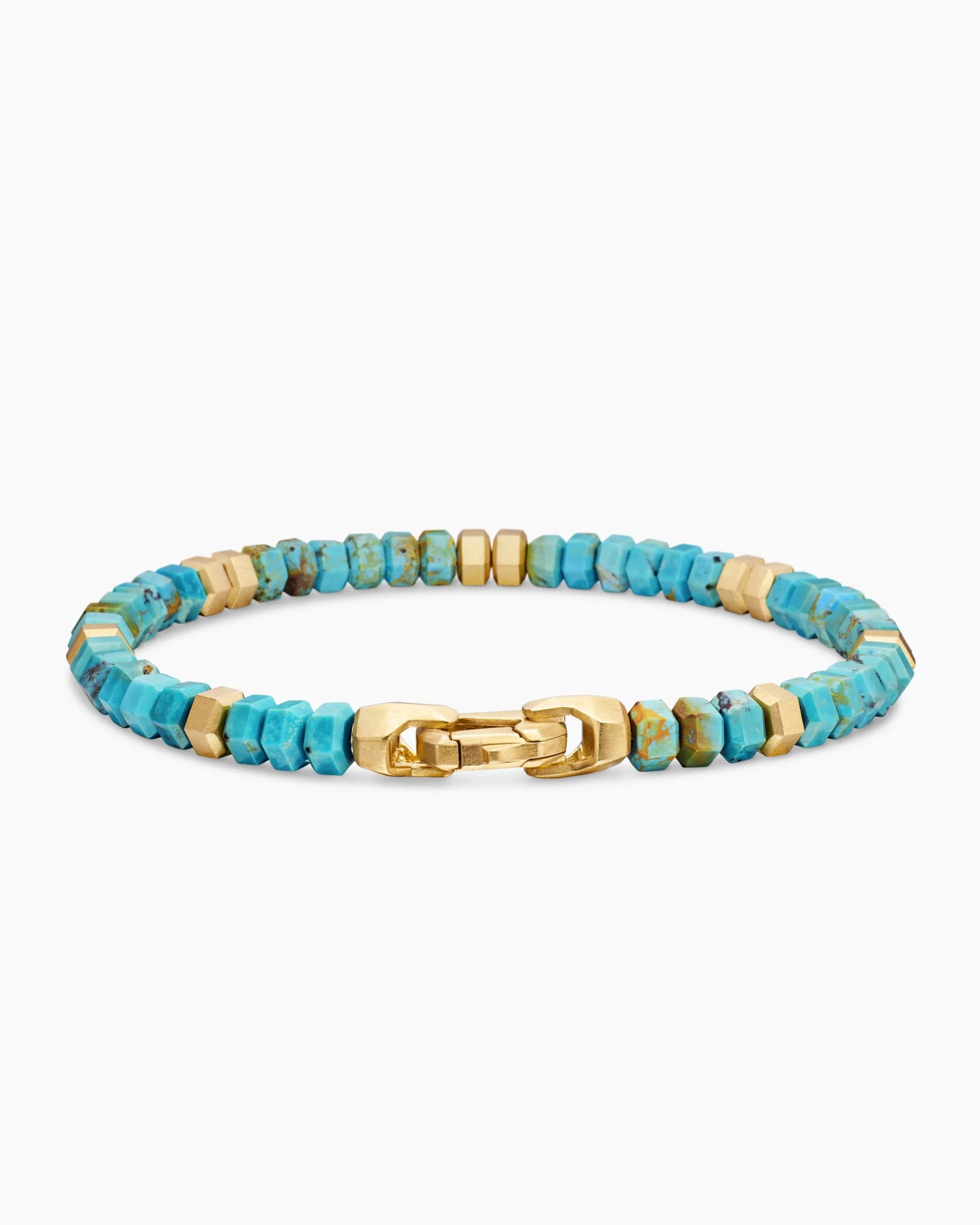 Hex Bead Bracelet Turquoise and 18K Yellow Gold, 6mm