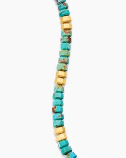 Hex Bead Bracelet Turquoise and 18K Yellow Gold, 6mm