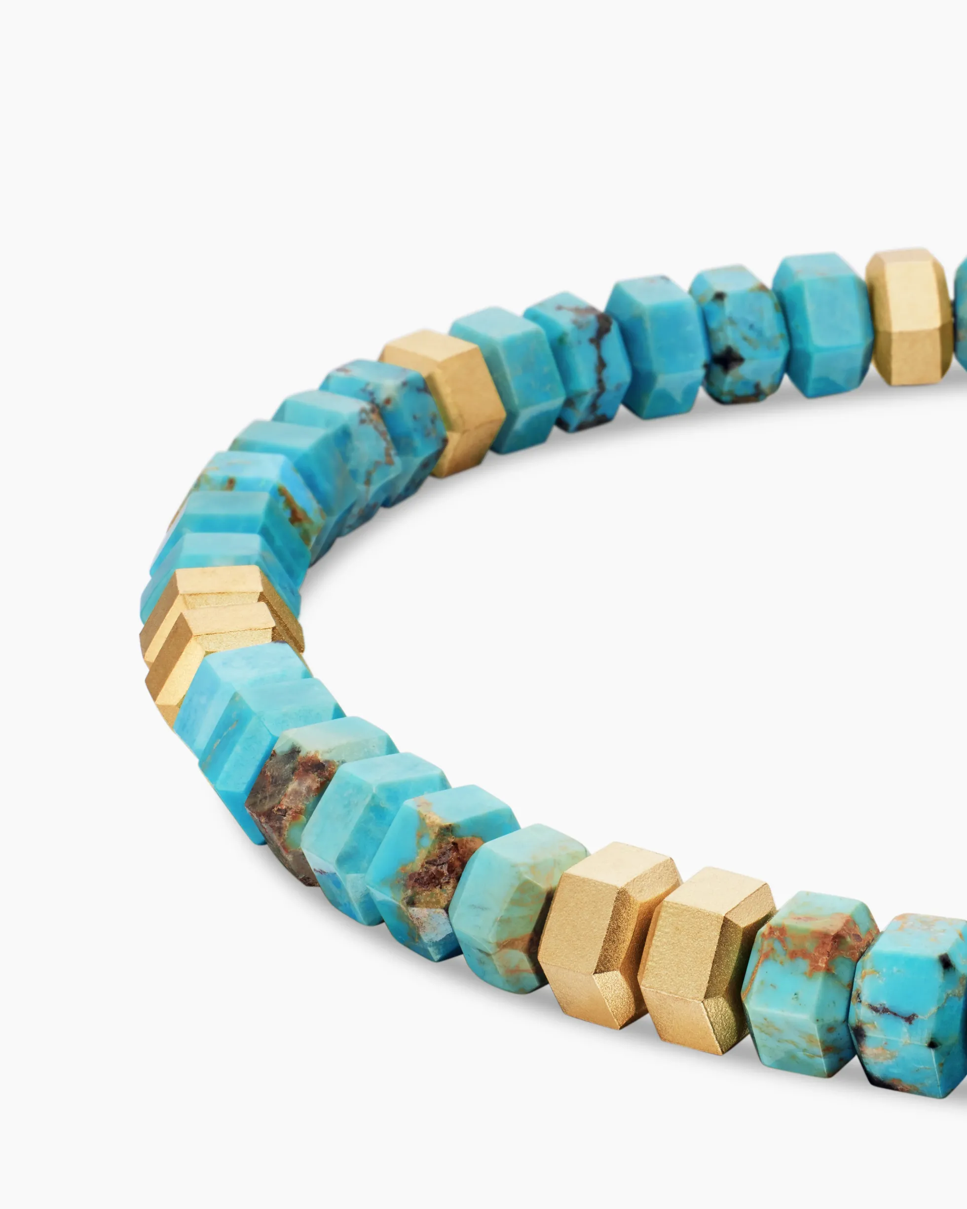 Hex Bead Bracelet Turquoise and 18K Yellow Gold, 6mm